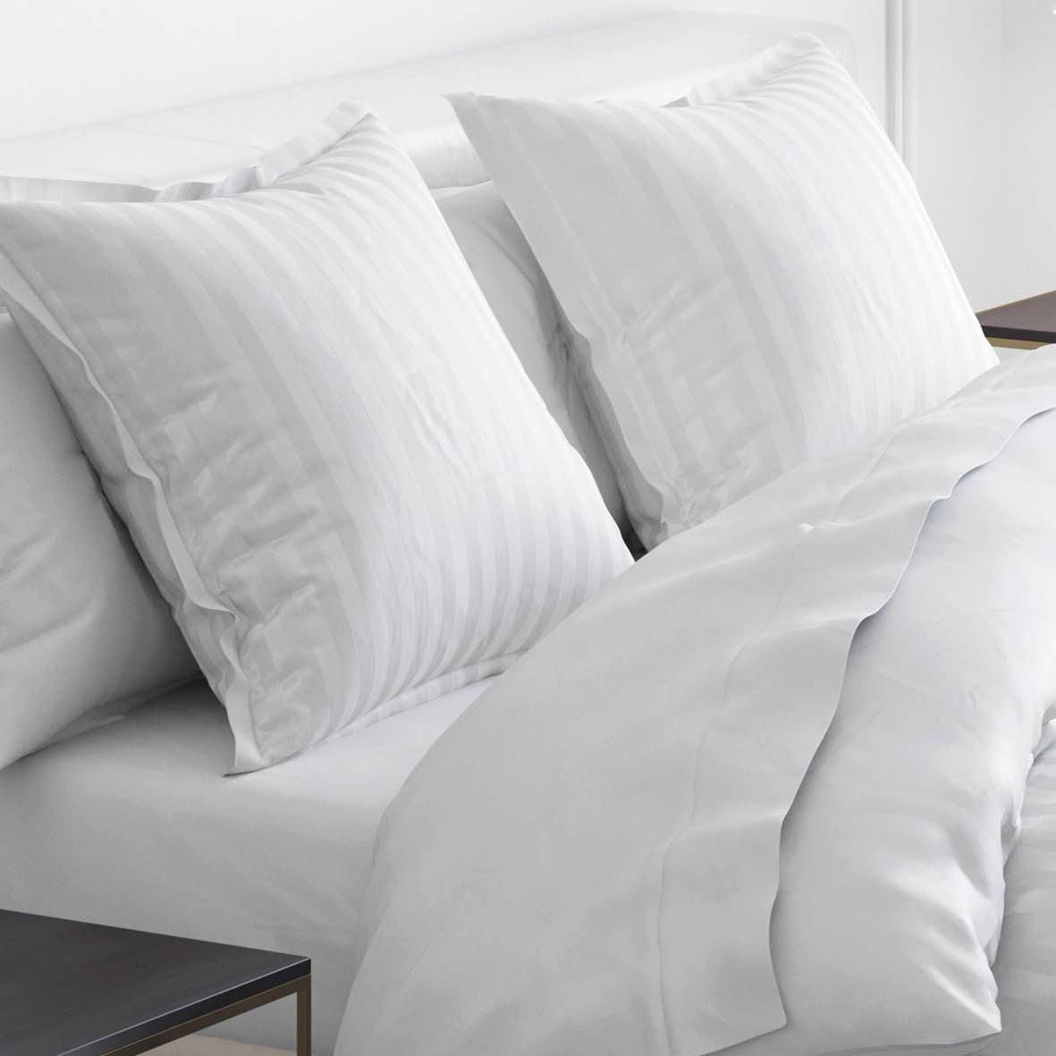 Duvet cover + pillowcase(s) cotton satin dobby stripe woven - White
