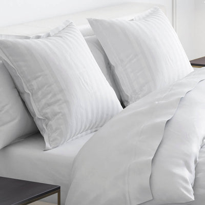 Duvet cover + pillowcase(s) cotton satin dobby stripe woven - White