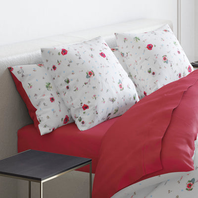 Taie(s) d'oreiller satin de coton - Herbier Solair Framboise