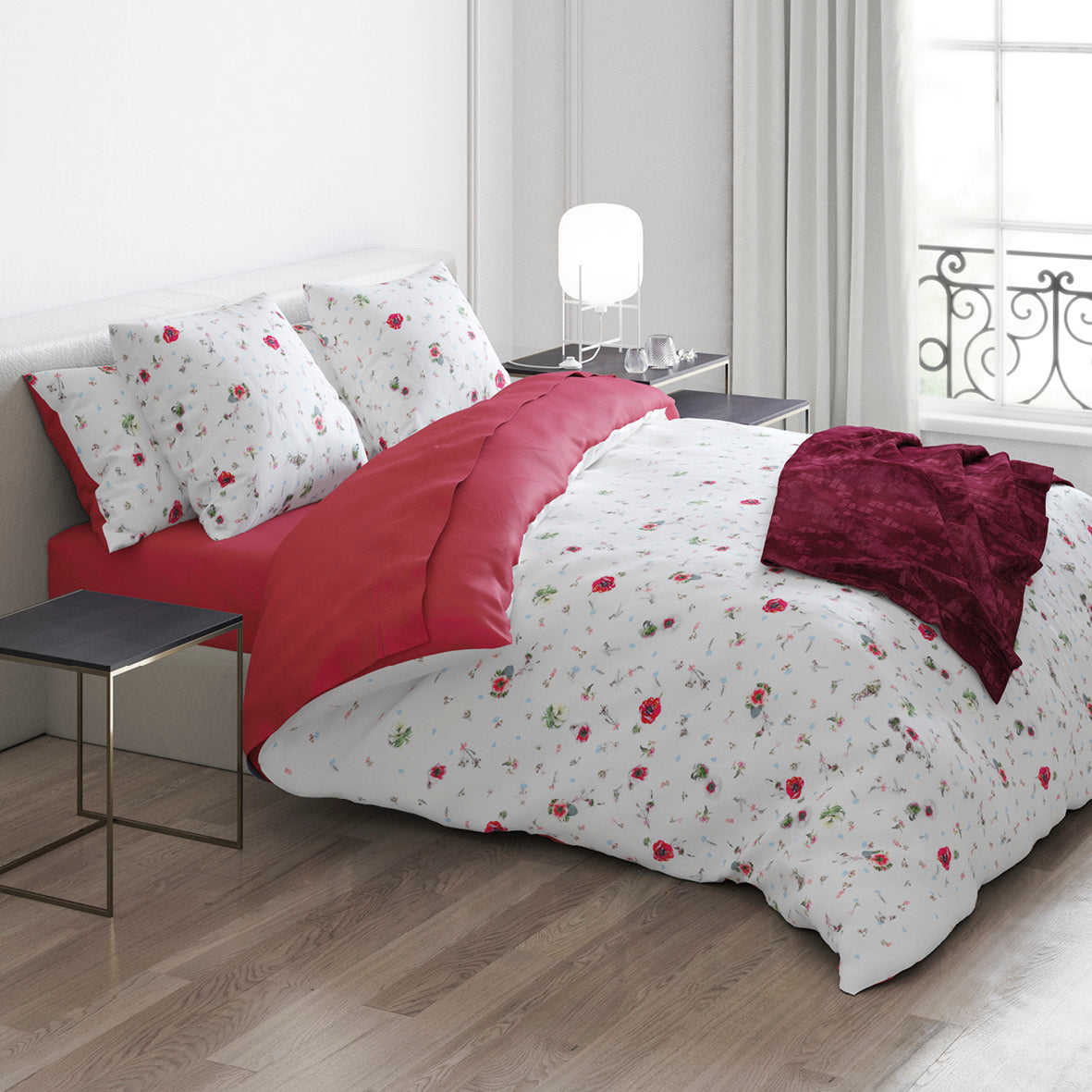 Taie(s) d'oreiller satin de coton - Herbier Solair Framboise