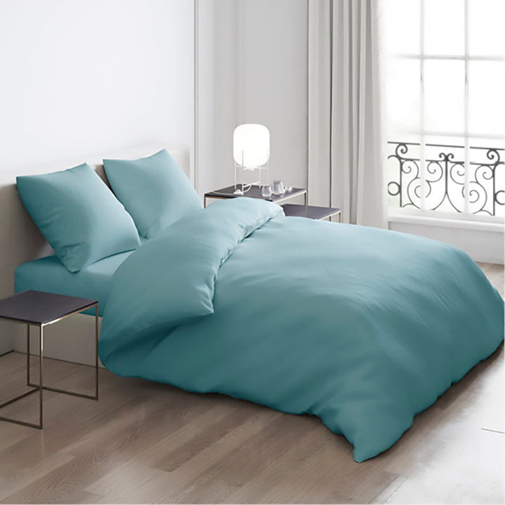 Parure De Lit En Flanelle 100% Coton - Housse De Couette 250x240 Cm + 2 Taies D'oreiller - Traitement Anti-boules, Fabriqué En Italie - Couleur Minimal Azzurro
