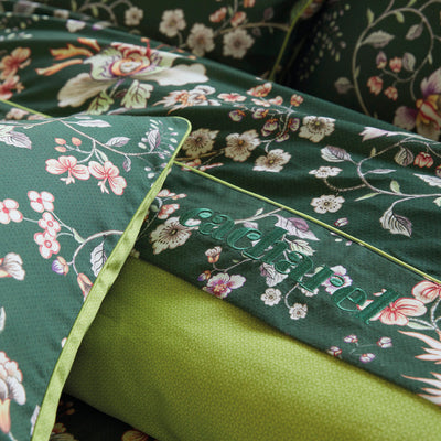 Drap plat satin de coton - Jardin secret vert