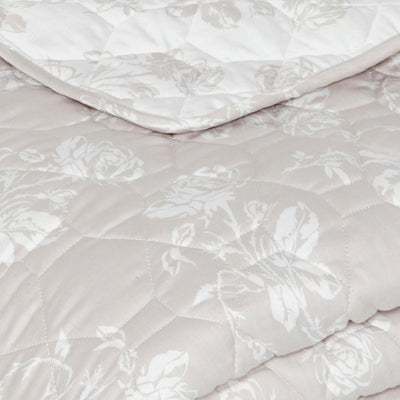 Couvre-lit matelassé en 100% satin de coton - dessin Roses Taupe