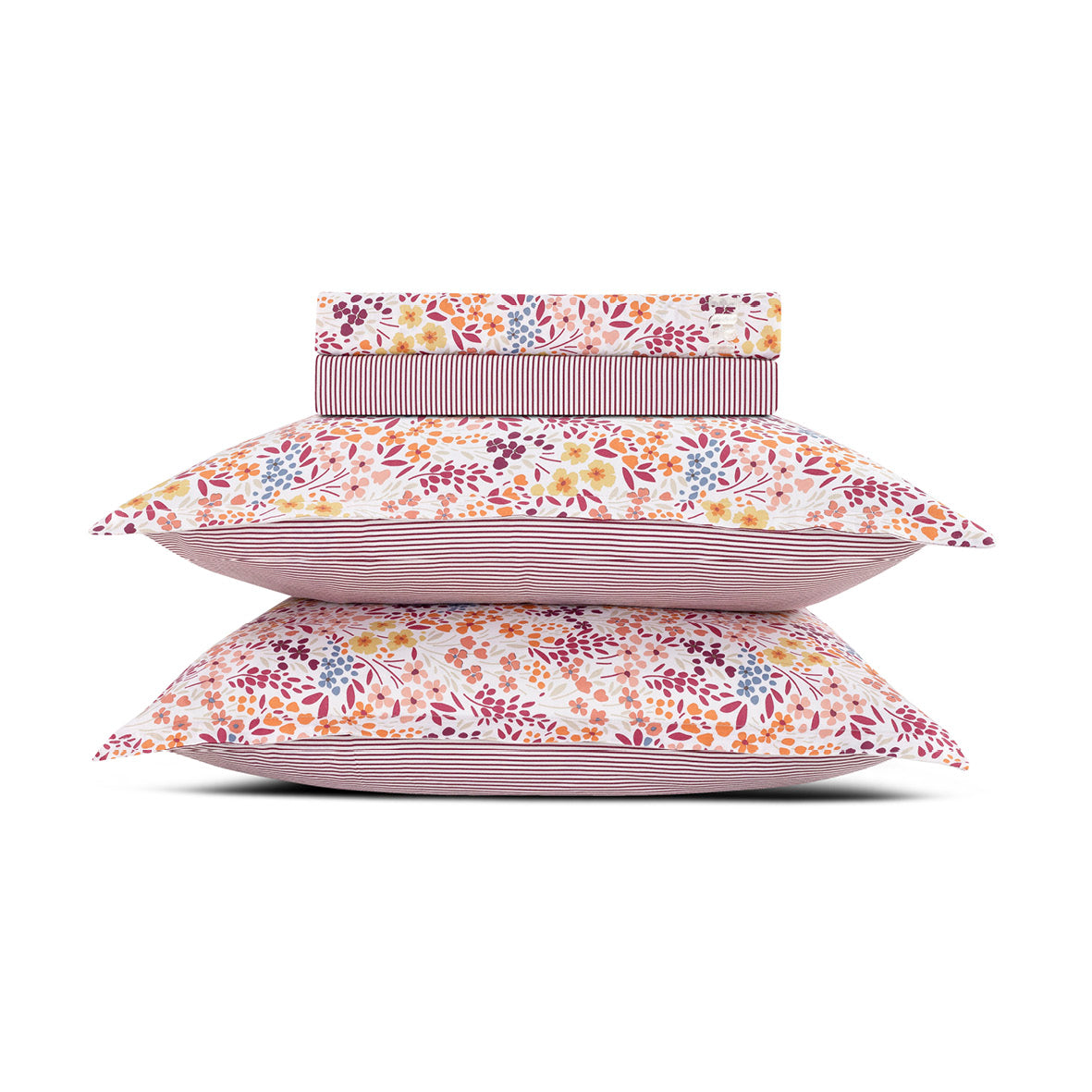 Sheet set cotton satin - Fleurs des Champs Burgundy