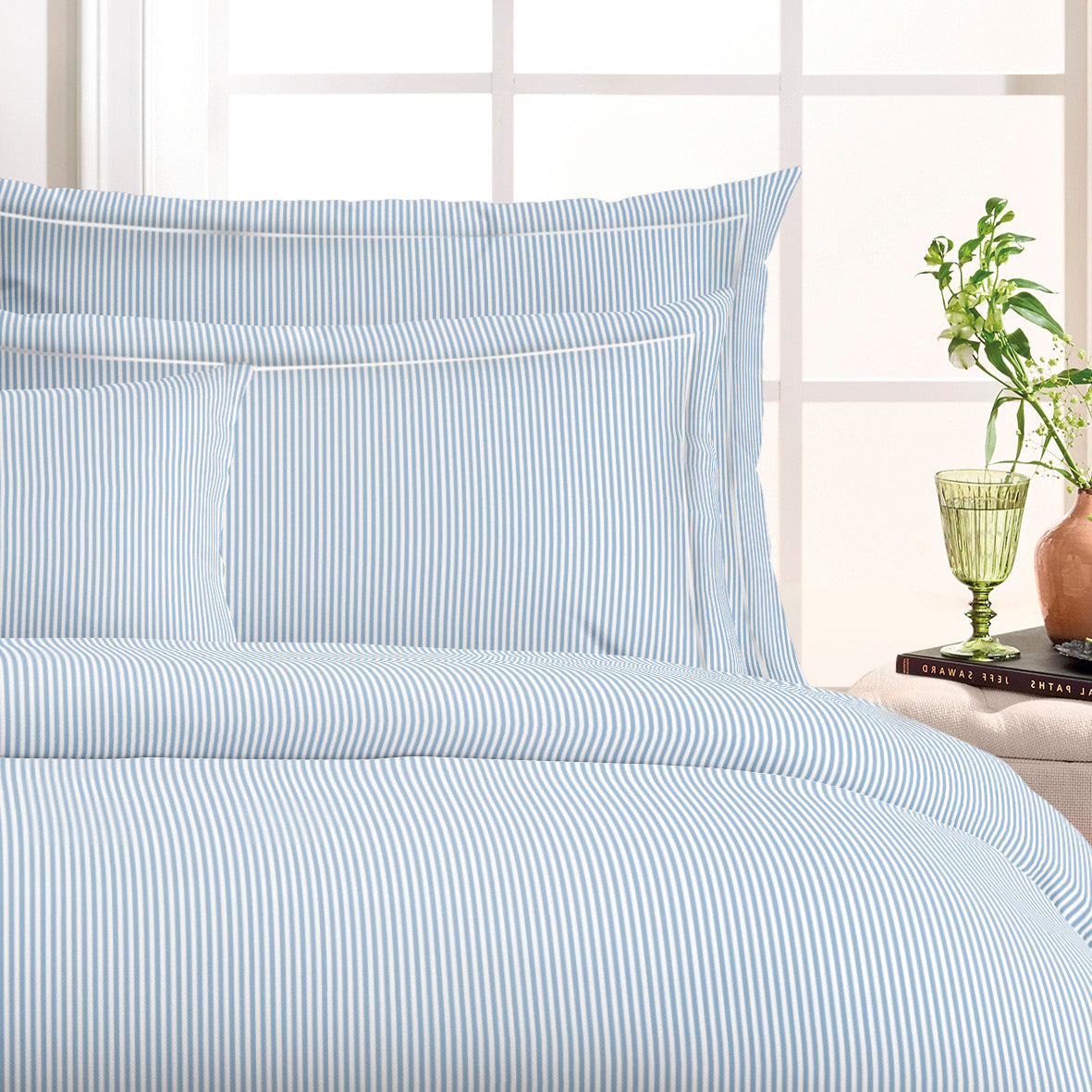 Drap plat satin de coton - Saclay Bleu clair