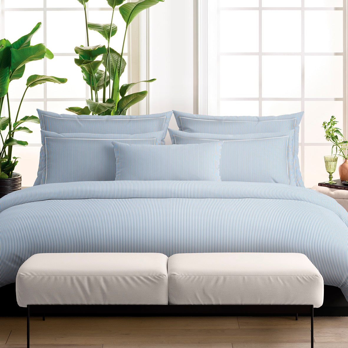Drap plat satin de coton - Saclay Bleu clair