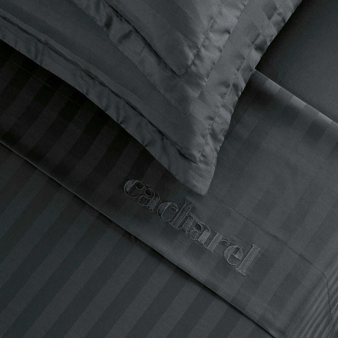 Sheet set cotton satin - Dobby stripe woven Black