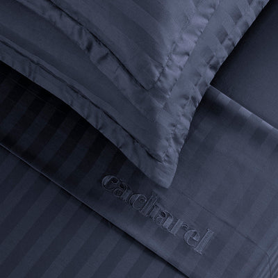Drap plat satin de coton dobby stripe - Dobby stripe woven Bleu foncé