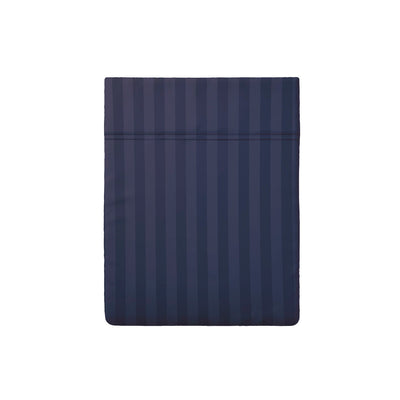 Drap plat satin de coton dobby stripe - Dobby stripe woven Bleu foncé
