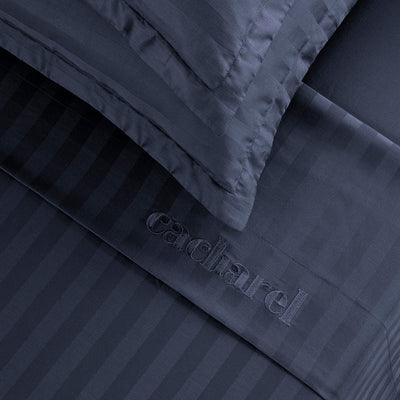 Sheet set cotton satin - Dobby stripe woven Dark blue