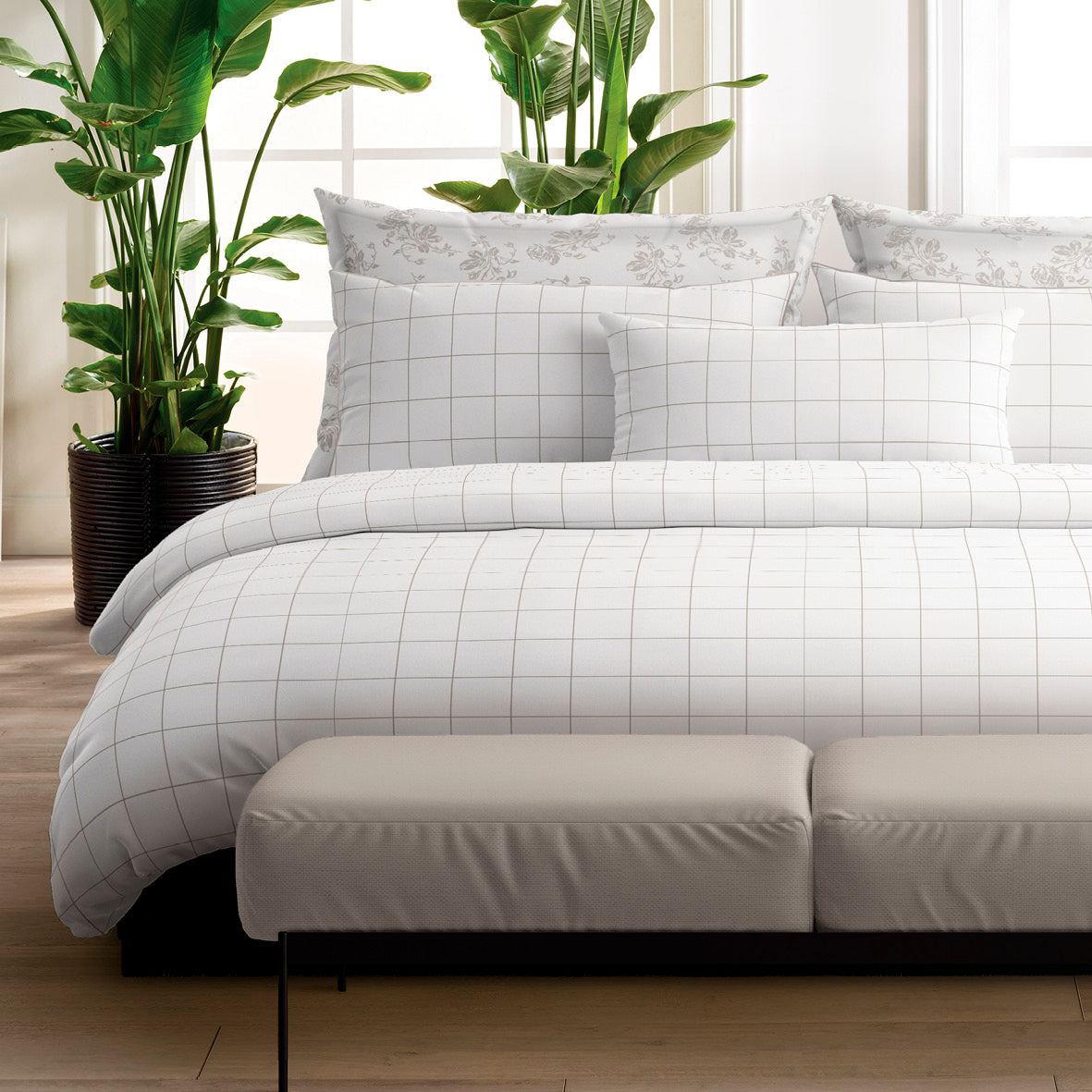Taie(s) d'oreiller satin de coton - Caren Blanc / Taupe