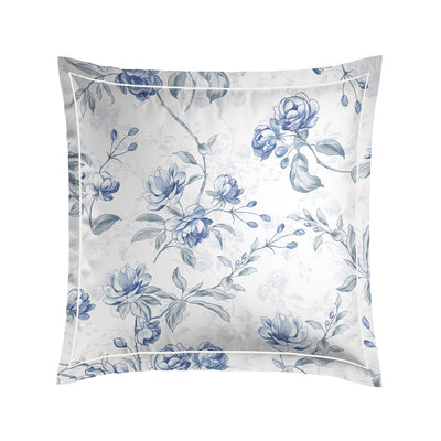 Taie(s) d'oreiller satin de coton - Fleurs azurées Blanc