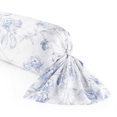 Taie(s) d'oreiller satin de coton - Fleurs azurées Blanc