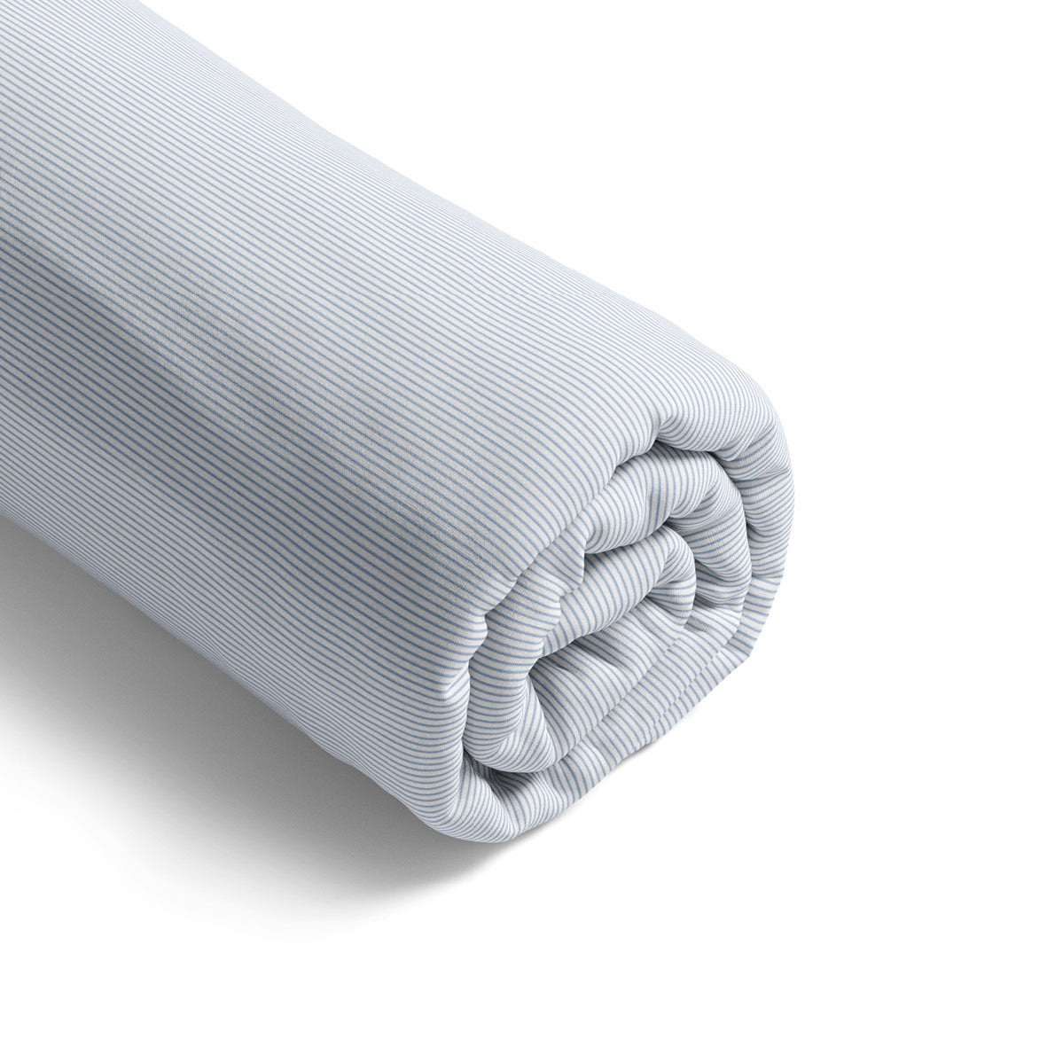Drap-housse satin de coton - Rayures fines Bleu clair