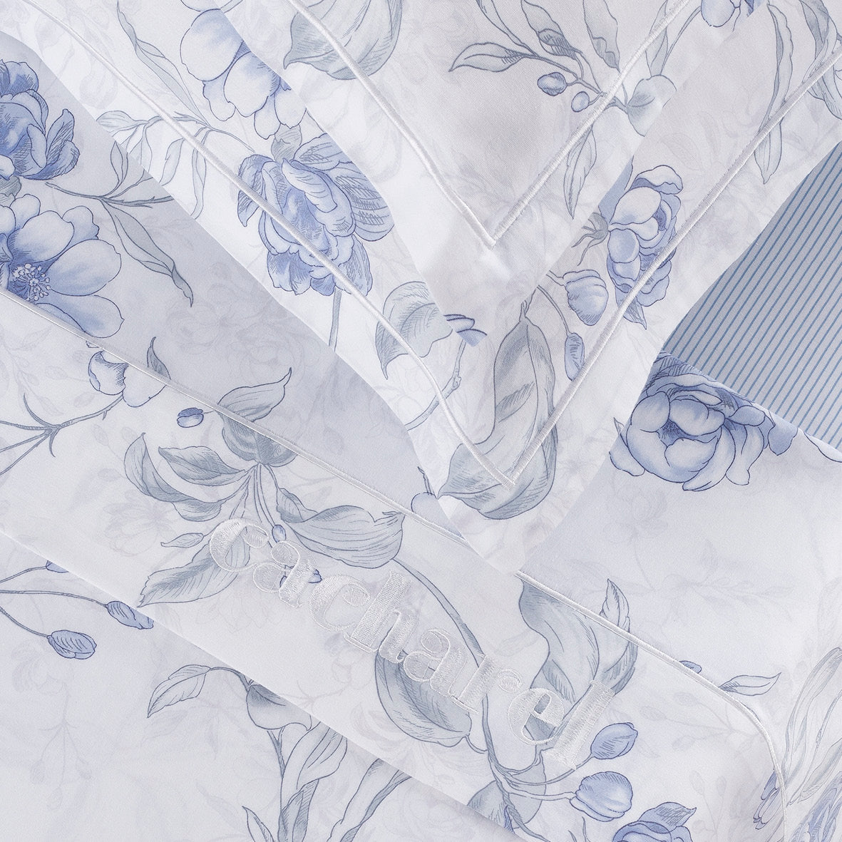 Drap plat satin de coton dobby stripe - Rayures fines Bleu clair