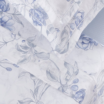 Sheet set cotton satin - Fleurs azurées White