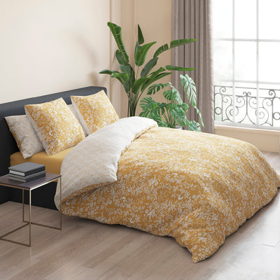 Duvet cover + pillowcase(s) cotton satin - Birds Yellow