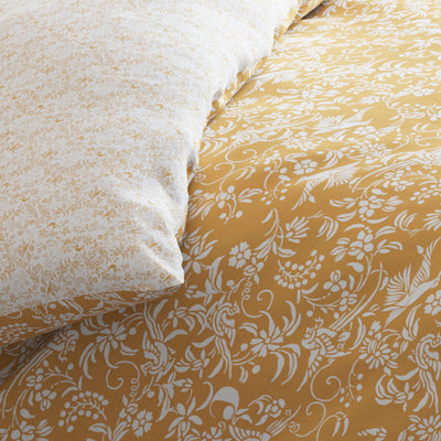 Duvet cover + pillowcase(s) cotton satin - Birds Yellow