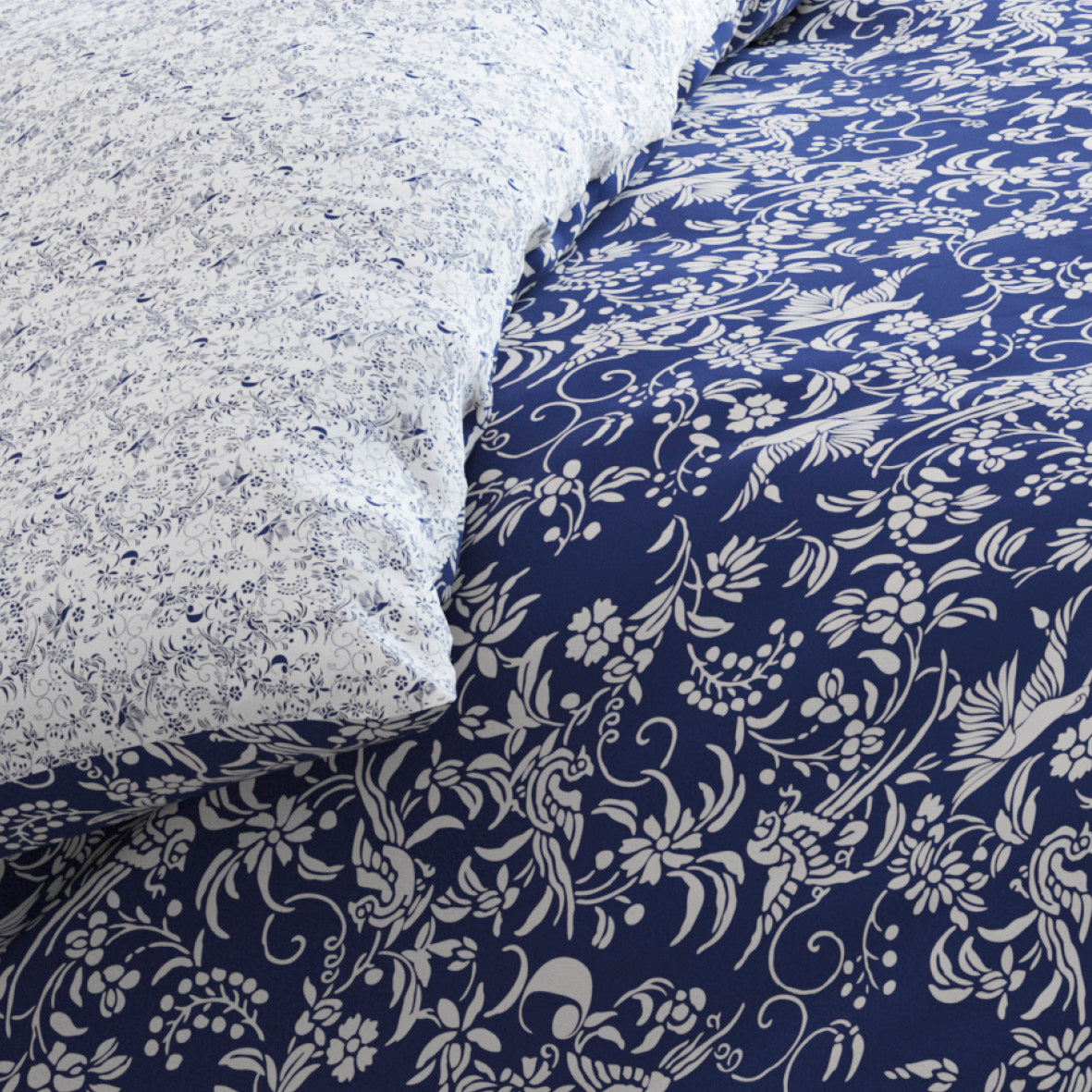 Duvet cover cotton satin - Birds Blue