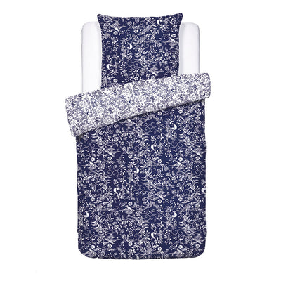 Duvet cover + pillowcase(s) cotton satin - Birds Blue 155 x 220 cm + 80 x 80