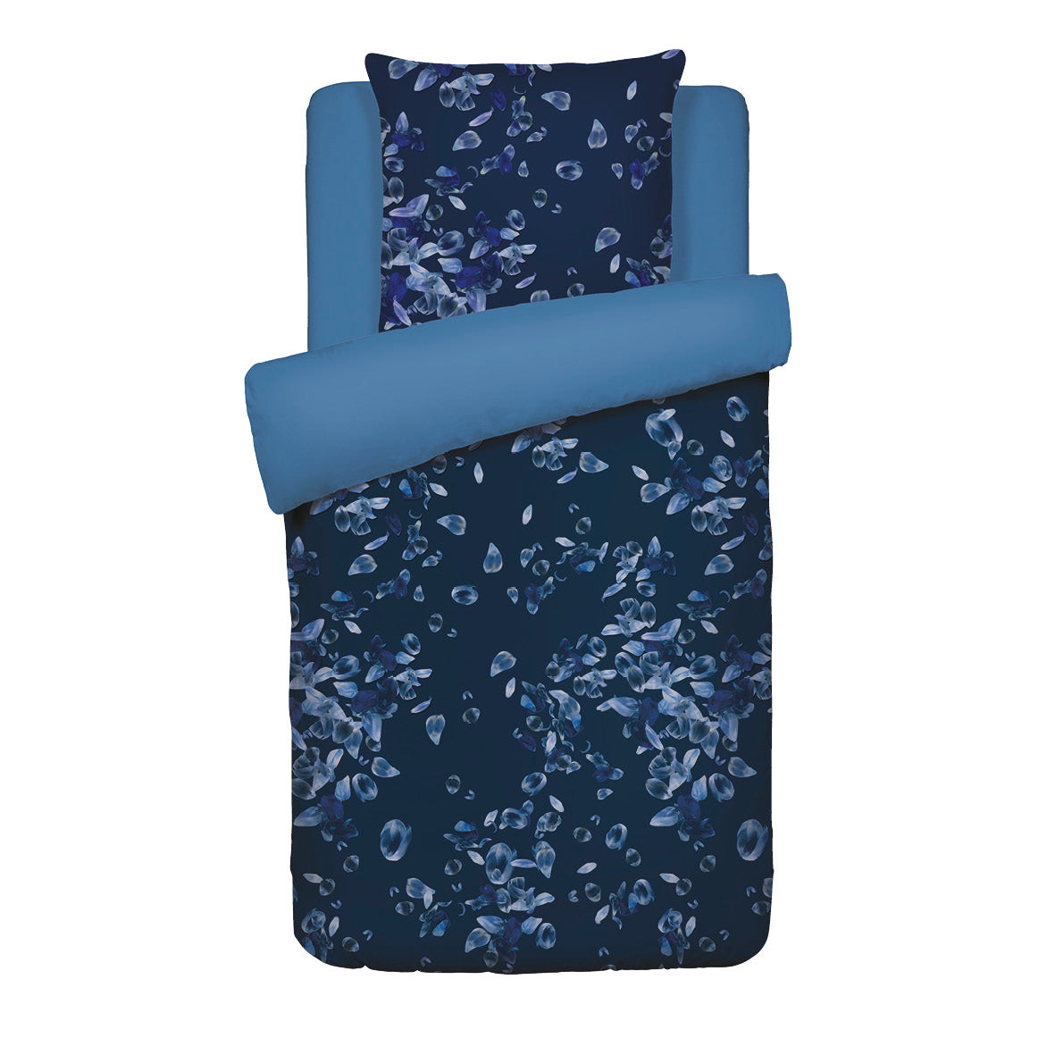 Duvet cover + pillowcase cotton satin - Aurore Blue 155 x 220 cm + 80 x 80 cm